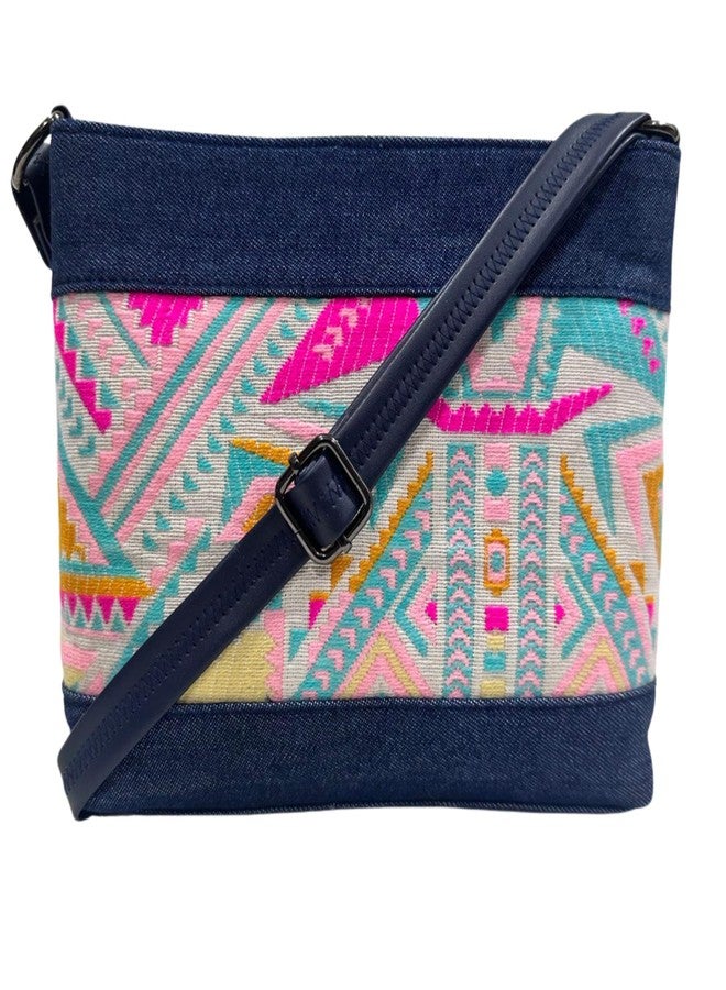 OWT Crossbody Bag for Girls and Women | Made with Durable Denim and Vegan Leather Material | Carefully Handcrafted | Zip Closure | Adjustable Straps | Multicolor handcrafted denim sling bag - Image 1